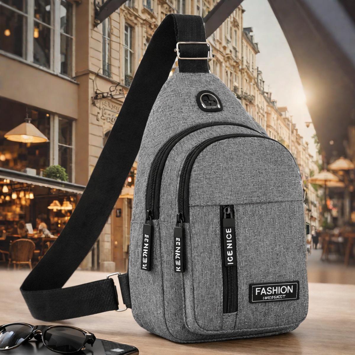 Morral Bandolera Unisex con Cierre – Gris