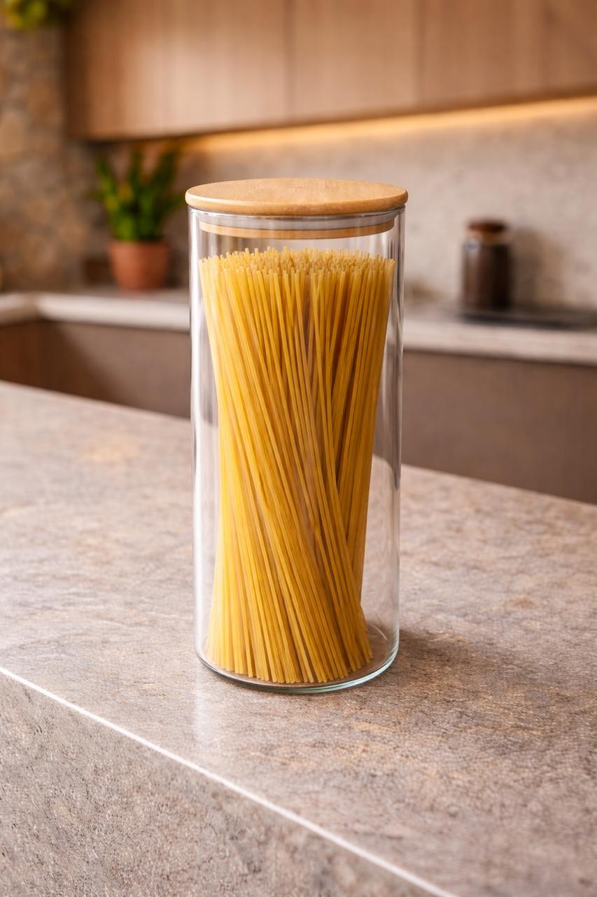 Frasco de vidrio tapa bambú grande