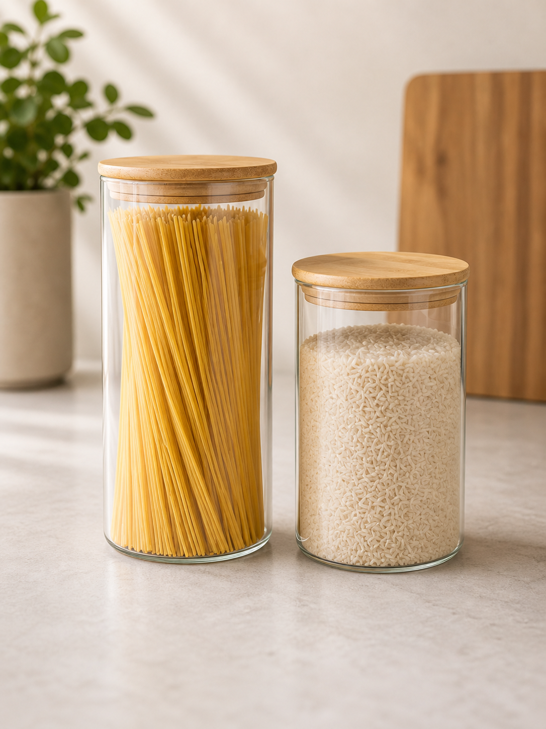 Juego de frascos de vidrio con tapa de bambú – 2 piezas